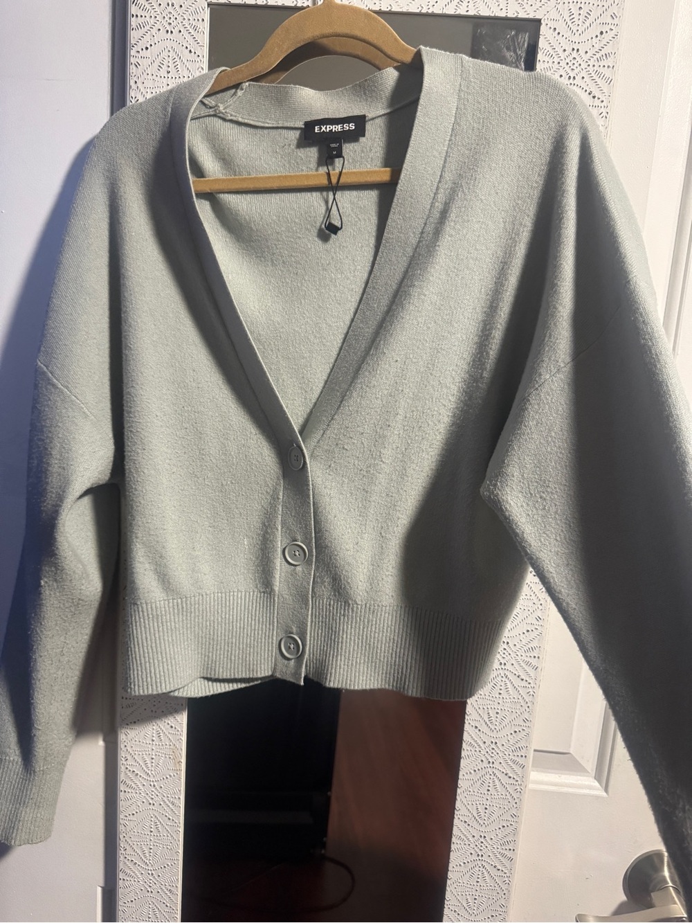 Express Sage Green V-Neck Button Cardigan